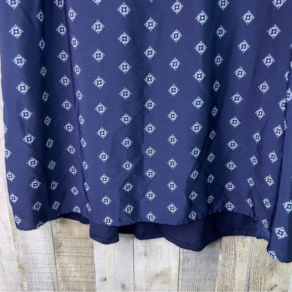 Truself Size 3X V-Neck Boho Short Cap Sleeve Blouse Navy Blue & White - Picture 5 of 8